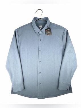 UNDER 5'10 Men's Flex Blue Stretch Polyester Cotton Long Sleeve ButtonUp Shirt L